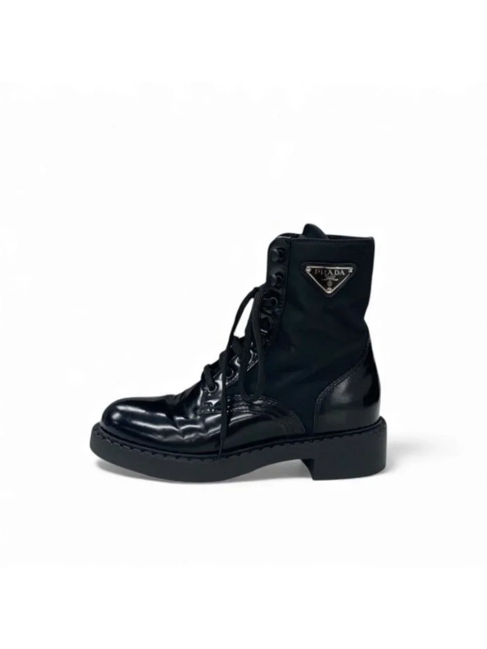 Prada Boots Short Shoes Nylon Leather Black Re-nylon Brushed - Picture 3 of 10